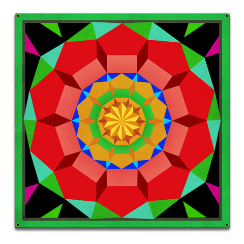 Pentagon Circle Quilt GBO 18 x 18 Custom Shape Metal Sign