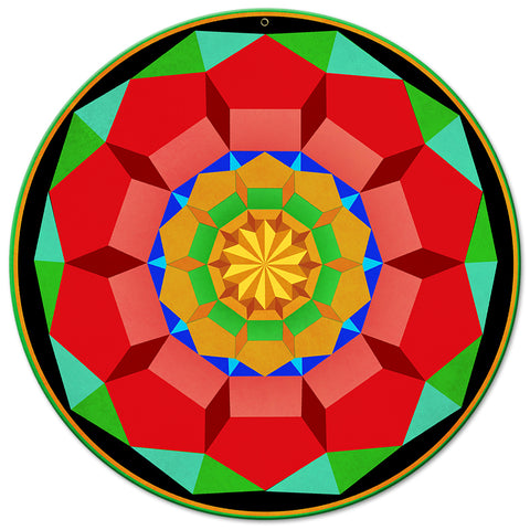 Pentagon Circle Quilt 14 x 14 Round Metal Sign