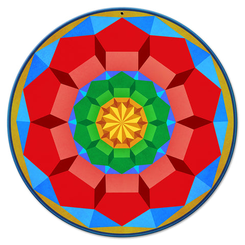Pentagon Circle Quilt BRGY 14 x 14 Round Metal Sign