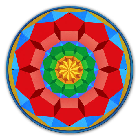 Pentagon Circle Quilt BRGY 28 x 28 Round Metal Sign