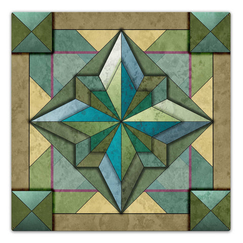 8 Point Quilt Earthtones Light 36 x 36 Custom Shape Metal Sign