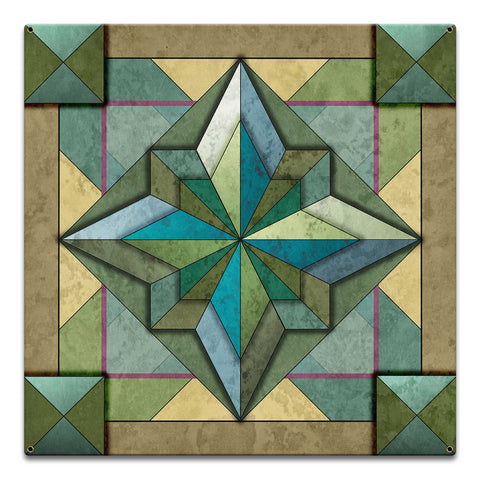 8 Point Quilt Earthtones Light 18 x 18 Custom Shape Metal Sign