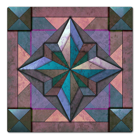 8 Point Quilt Earthtones Dark 24 x 24 Custom Shape Metal Sign