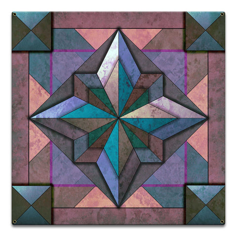 8 Point Quilt Earthtones Dark 18 x 18 Custom Shape Metal Sign