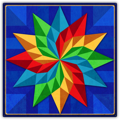 Pinwheel Quilt Blue Green Yellow Red 42 x 42 Custom Shape Metal Sign