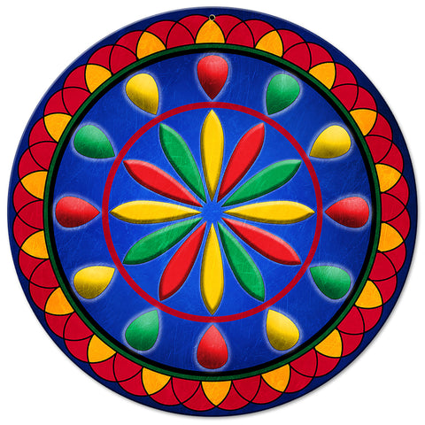 Daddy Hex Sign Blue Bkgd 14 x 14 Round Metal Sign