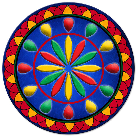 Daddy Hex Sign Blue Bkgd 14 x 14 Round Metal Sign