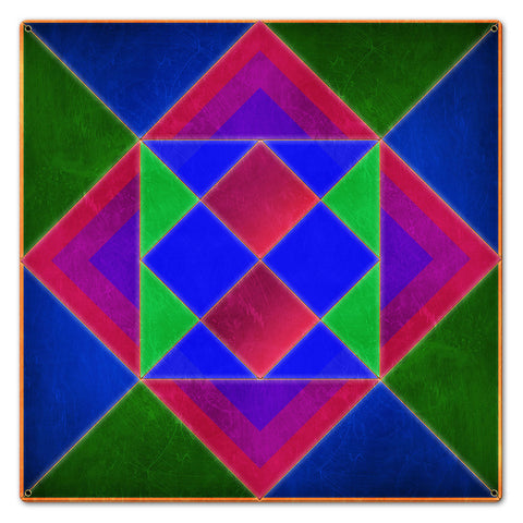 Squares And Triangles Blue-Green 24 x 24 Custom Shape Metal Sign