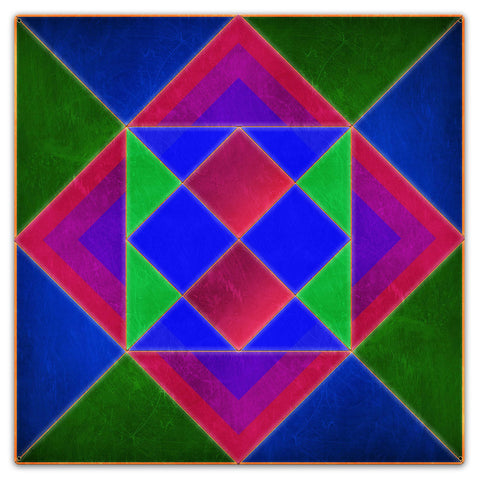 Squares And Triangles Blue-Green Mag 36 x 36 Custom Shape Metal Sign