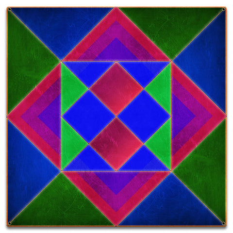 Squares And Triangles Blue-Green Mag 18 x 18 Custom Shape Metal Sign