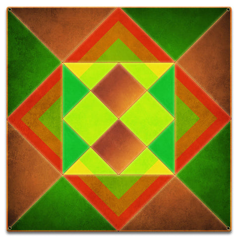 Squares And Triangles Orange-Green Brown 18 x 18 Custom Shape Metal Sign