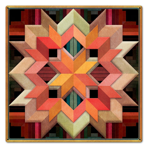 Box Log Cabin Earth tones 24 x 24 Custom Shape Metal Sign