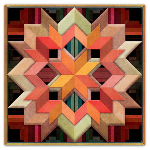 Box Log Cabin Earth tones 36 x 36 Custom Shape Metal Sign