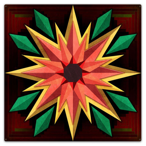 Sunflower Log Cabin 36 x 36 Custom Shape Metal Sign