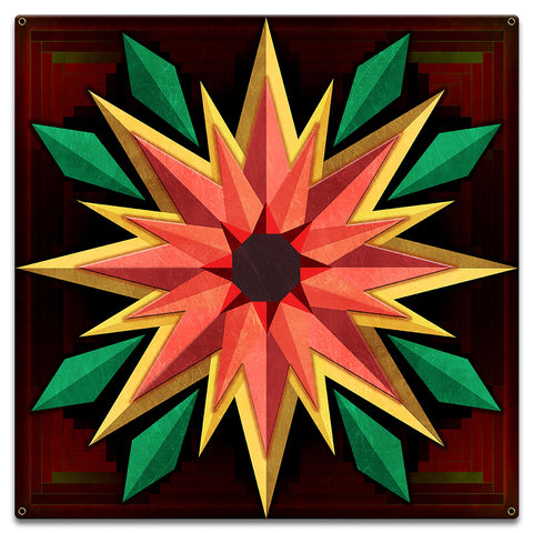 Sunflower Log Cabin 18 x 18 Custom Shape Metal Sign