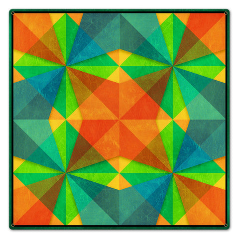 Orange Green Blue Squares Triangles 24 x 24 Custom Shape Metal Sign