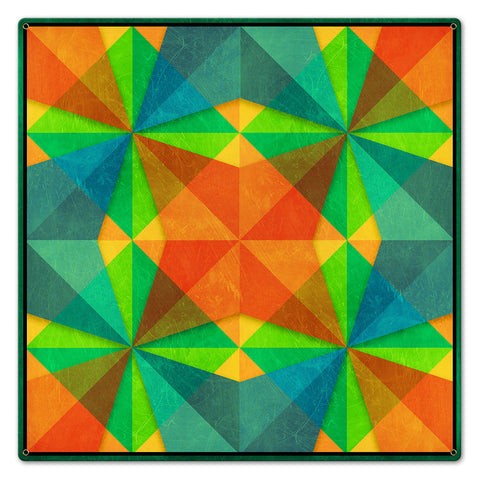 Orange Green Blue Squares Triangles 24 x 24 Custom Shape Metal Sign