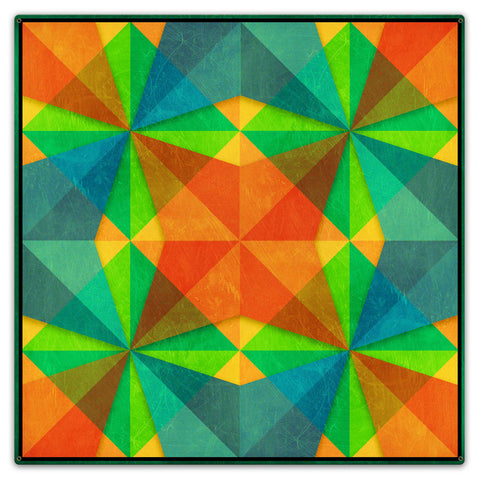 Orange Green Blue Squares Triangles 36 x 36 Custom Shape Metal Sign