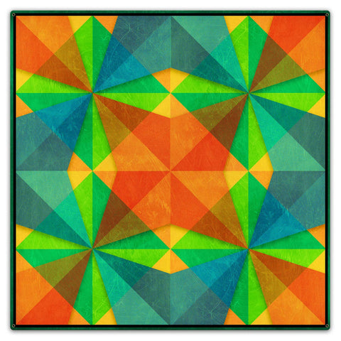 Orange Green Blue Squares Triangles 36 x 36 Custom Shape Metal Sign