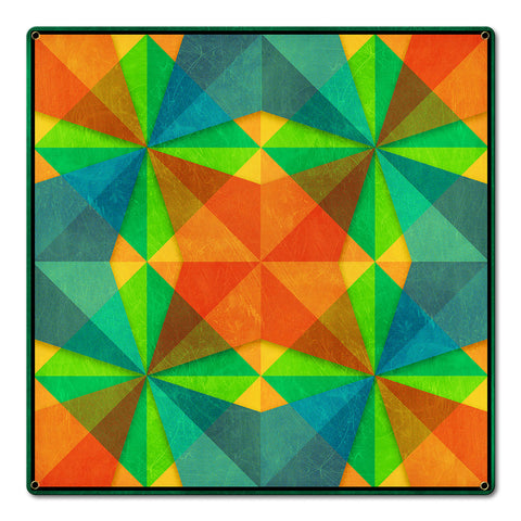 Orange Green Blue Squares Triangles 18 x 18 Custom Shape Metal Sign