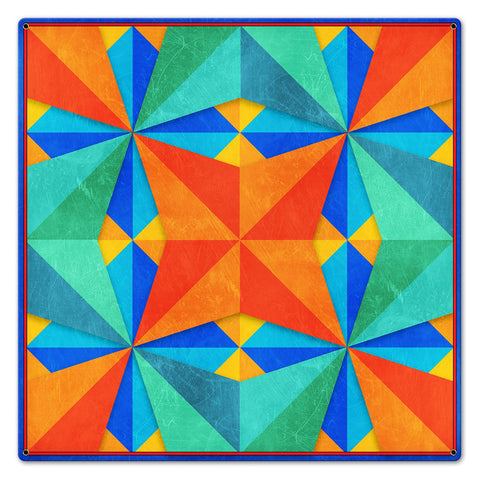 Blue Green Orange Squares Triangles 24 x 24 Custom Shape Metal Sign