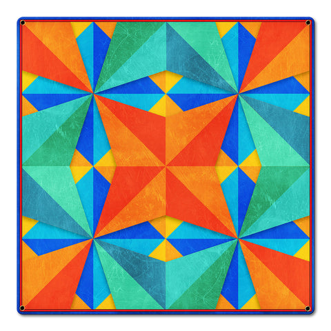 Blue Green Orange Squares Triangles 18 x 18 Custom Shape Metal Sign