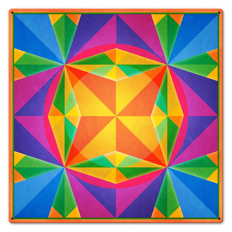 Triangles Squares Circle Orange Blue Magenta 24 x 24 Custom Shape Metal Sign