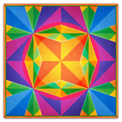 Triangles Squares Circle Orange Blue Magenta 36 x 36 Custom Shape Metal Sign