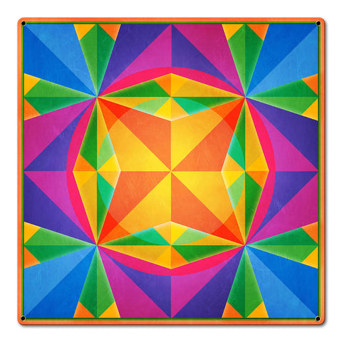 Triangles Squares Circle Orange Blue Magenta 18 x 18 Custom Shape Metal Sign