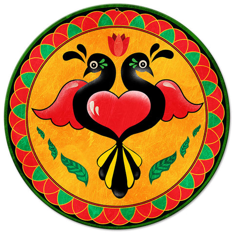 Birds Heart Hex Sign 36 x 36 Custom Shape Metal Sign