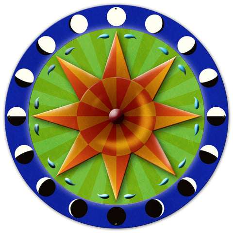 Eight Point Star Moon Phases Hex Sign 36 x 36 Custom Shape Metal Sign