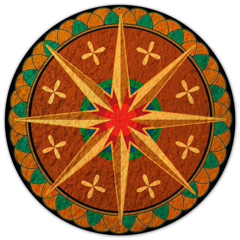 Eight Point Star Flowers Hex Sign 36 x 36 Custom Shape Metal Sign