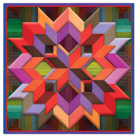 Box Log Cabin Blue Border 4PCS 48 x 48 Custom Shape Metal Sign