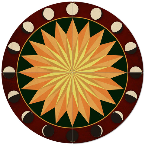 Moon Phases Hex Sign Multi-Starburst Red Green 4PCS 42 x 42 Custom Shape Metal Sign