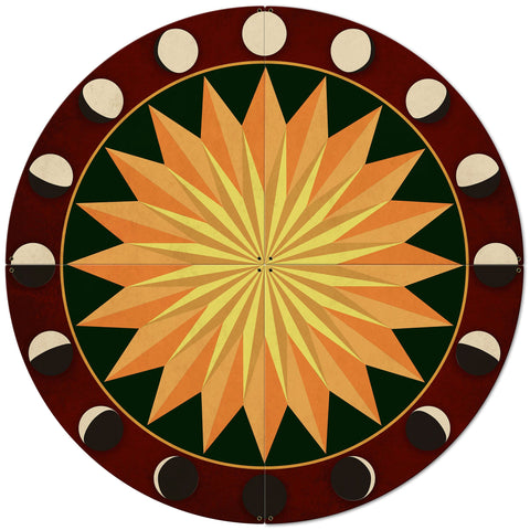 Moon Phases Hex Sign Multi Starburst Red Green 4PCS 42 x 42 Custom Shape Metal Sign