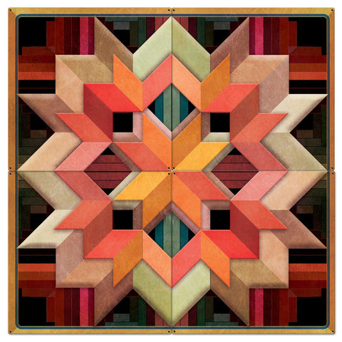 Box Log Cabin Pattern Earthtones 4PCS 48 x 48 Custom Shape Metal Sign