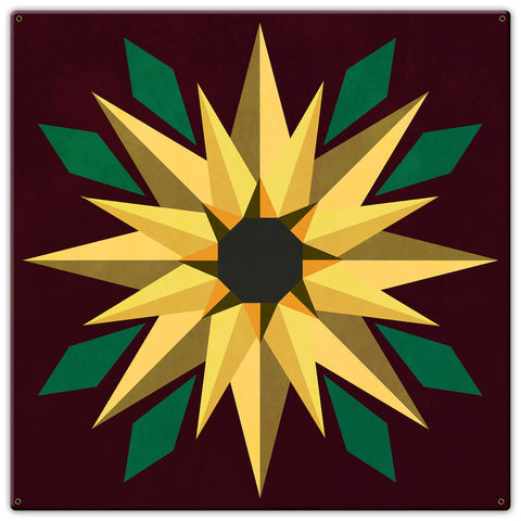 Sunflower Burgundy Bkgd 30 x 30 Custom Shape Metal Sign
