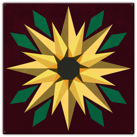 Sunflower Burgundy Bkgd 30 x 30 Custom Shape Metal Sign