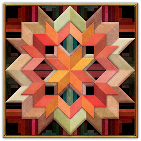 Box Log Cabin Pattern Earthtones 30 x 30 Custom Shape Metal Sign