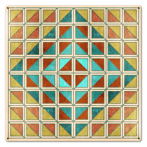 Squares And Triangles Earthtones Quilt 24 x 24 Custom Shape Metal Sign