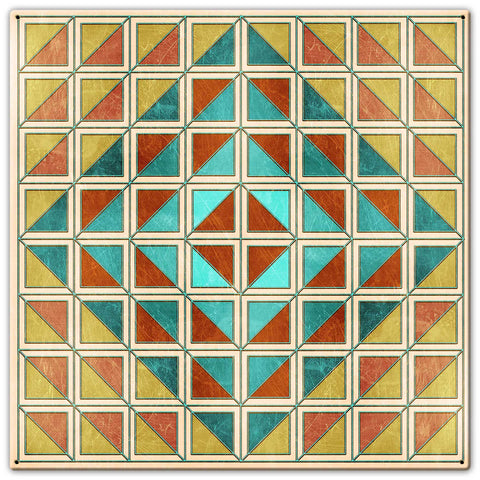 Squares And Triangles Earthtones Quilt 30 x 30 Custom Shape Metal Sign