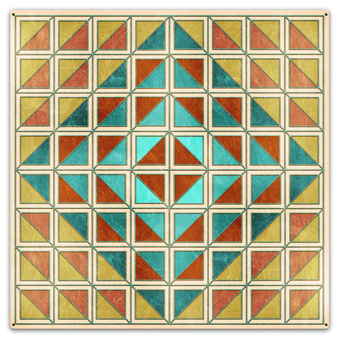 Squares And Triangles Earthtones Quilt 36 x 36 Custom Shape Metal Sign