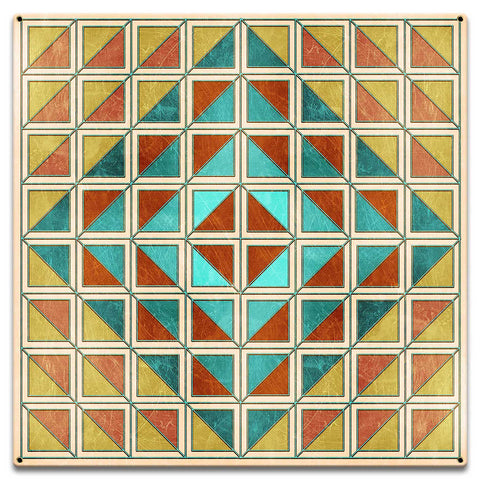 Squares And Triangles Earthtones Quilt 18 x 18 Custom Shape Metal Sign