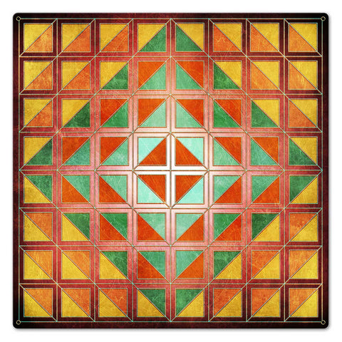 Squares And Triangles Burgundy Quil 24 x 24 Custom Shape Metal Sign