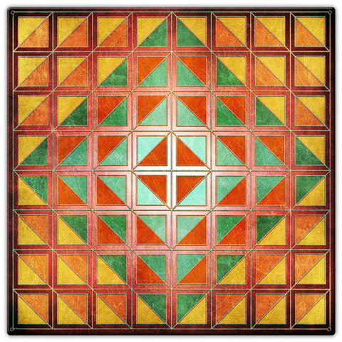 Squares And Triangles Burgundy Quil 30 x 30 Custom Shape Metal Sign