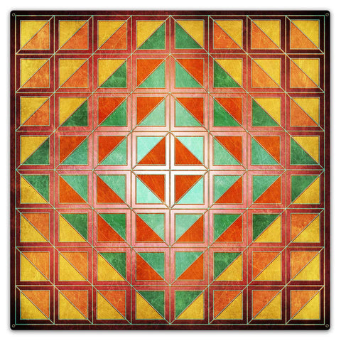 Squares And Triangles Burgundy Quil 36 x 36 Custom Shape Metal Sign
