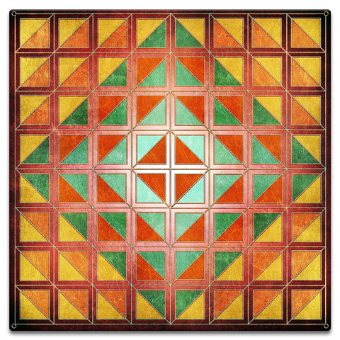 Squares And Triangles Burgundy Quil 18 x 18 Custom Shape Metal Sign