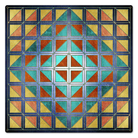 Squares And Triangles Blue Quil 24 x 24 Custom Shape Metal Sign