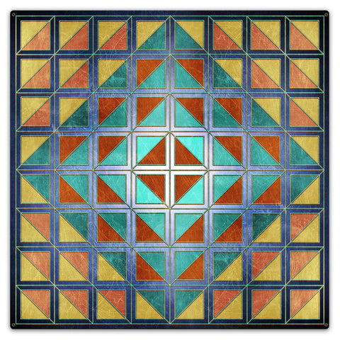Squares And Triangles Blue Quil 36 x 36 Custom Shape Metal Sign