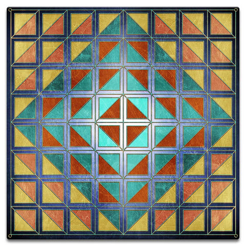 Squares And Triangles Blue Quil 18 x 18 Custom Shape Metal Sign